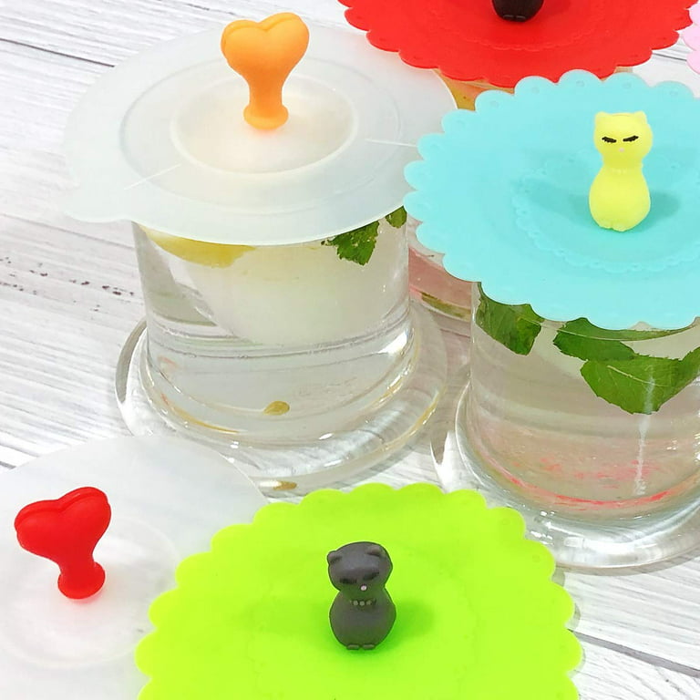 Silicone Cup Lids Anti-Dust Cute Animals Airtight Mug Covers for Hot and  Cold Beverages Set of 6 Silicone Glass Cup Cover Coffee Mug Suction Seal  Lid