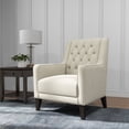 thumbnail image 2 of Bowery Hill 19"H Button-Tufted Fabric Accent Chair in Beige/Warm Walnut, 2 of 10