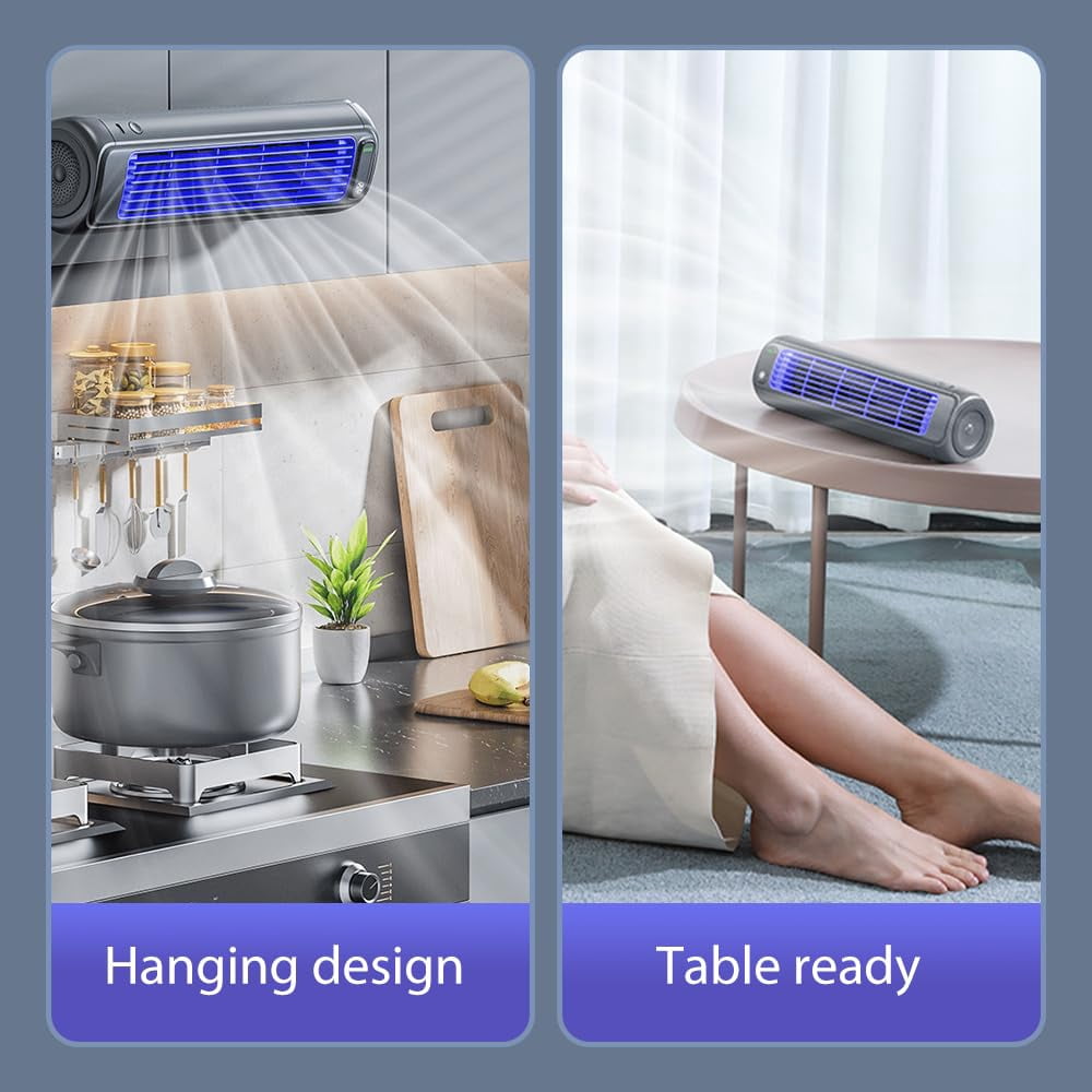 Bladeless Wall-Mounted Fan for Kitchen and Bedroom, 3-Speed Portable Cross-Flow Personal Fan with Punch-Free Installation, AC-Style Quiet Fan