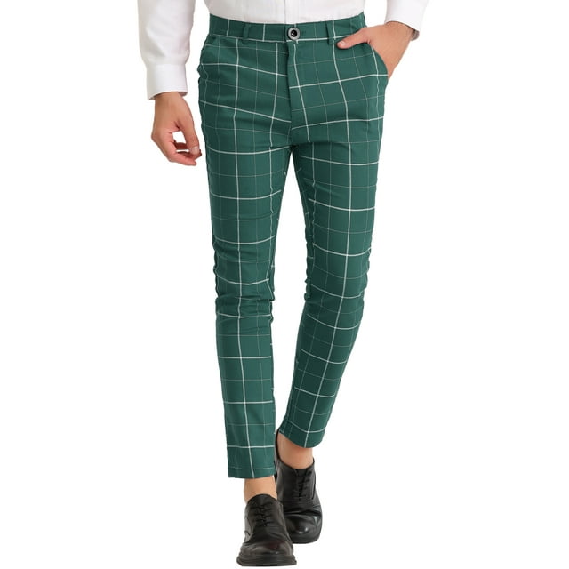 INSPIRE CHIC Pantalon Habillé à Carreaux pour Homme Coupe Ajustée devant Plat Affaires à Carreaux 36 Vert