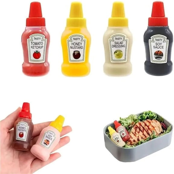 VMWMSSR 4 Pack Mini Condiment Squeeze Bottles, Leak Proof Small Sauce Dispenser Jars With Flip Cap, Portable Ketchup Salad Dressing Soy Sauce Storage Containers(Yellow2-4PCS)