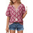 thumbnail image 3 of UVN Summer Tops for Women Short Sleeve V Neck Boho Casual Blouses Ladies Floral Print Tie Front Flowy Shirts, 3 of 9