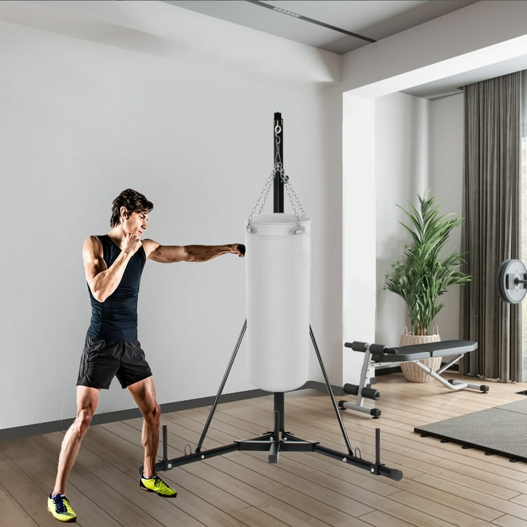 2 in 1 Height Adjustable Punching Heavy Bag Stand Foldable Boxing Bag Stand Steel Sandbag Rack Freestanding for Home and Gym Fitness Black