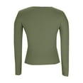 thumbnail image 6 of Women's Long Sleeve Shirts Crew Neck Stretchy Fitted Tops Ribbed Base Layer Soft Thermal Undershirts Tee Fall Fashion Thermal Shirts Army Green,Size L, 6 of 8