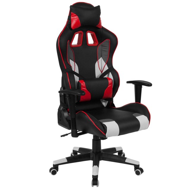 Cumberland Comfort Series High Back Black, White, Gray & Red Reclining Racing/Gaming Office Chair with Lumbar Support