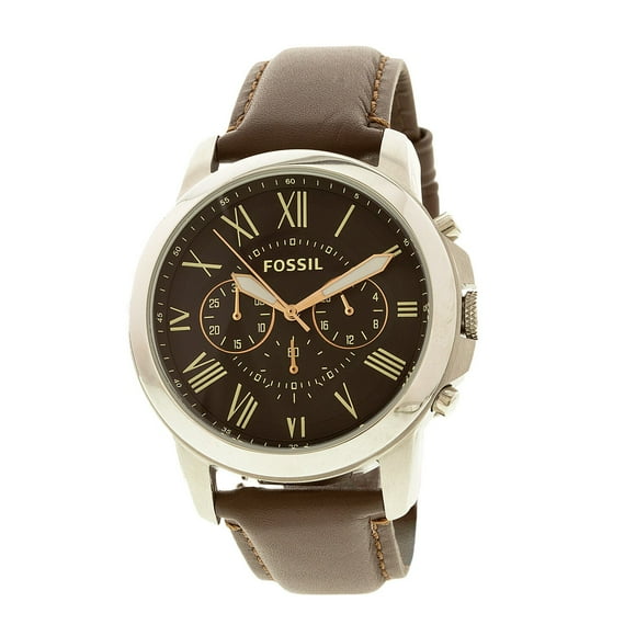 Fossil Men's Grant FS4813IE Silver Leather Japanese Quartz Fashion Watch