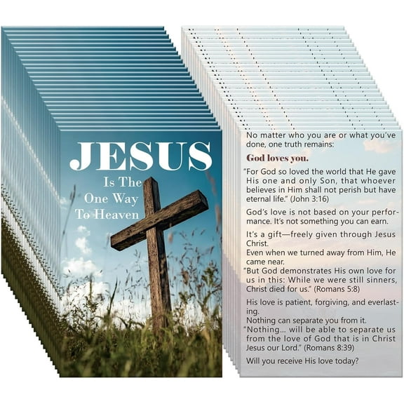 100-Pack Jesus Is the One Way to Heaven Gospel Tract Cards – Christian Evangelism Cards with Cross Artwork, Salvation Message, Faith Encouragement, Church Outreach & Blessing Bag Inserts