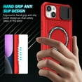 thumbnail image 2 of for iPhone 15 Case with Camera Sliding Cover, [Compatible with MagSafe] with Magnetic Ring Kickstand, Military Grade Heavy Duty Plustection Phone Case for iPhone 15, Red, 2 of 10
