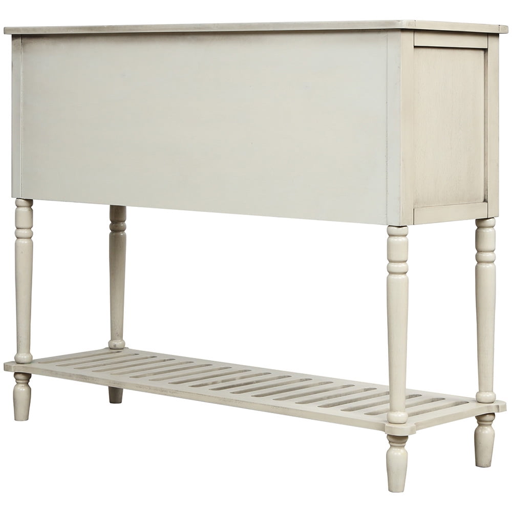 Lowestbest Sideboard Console Table, Farmhouse Wood Storage Cabinet with Glass Bottom Shelf, Entryway Accent Sofa Table for Living Room