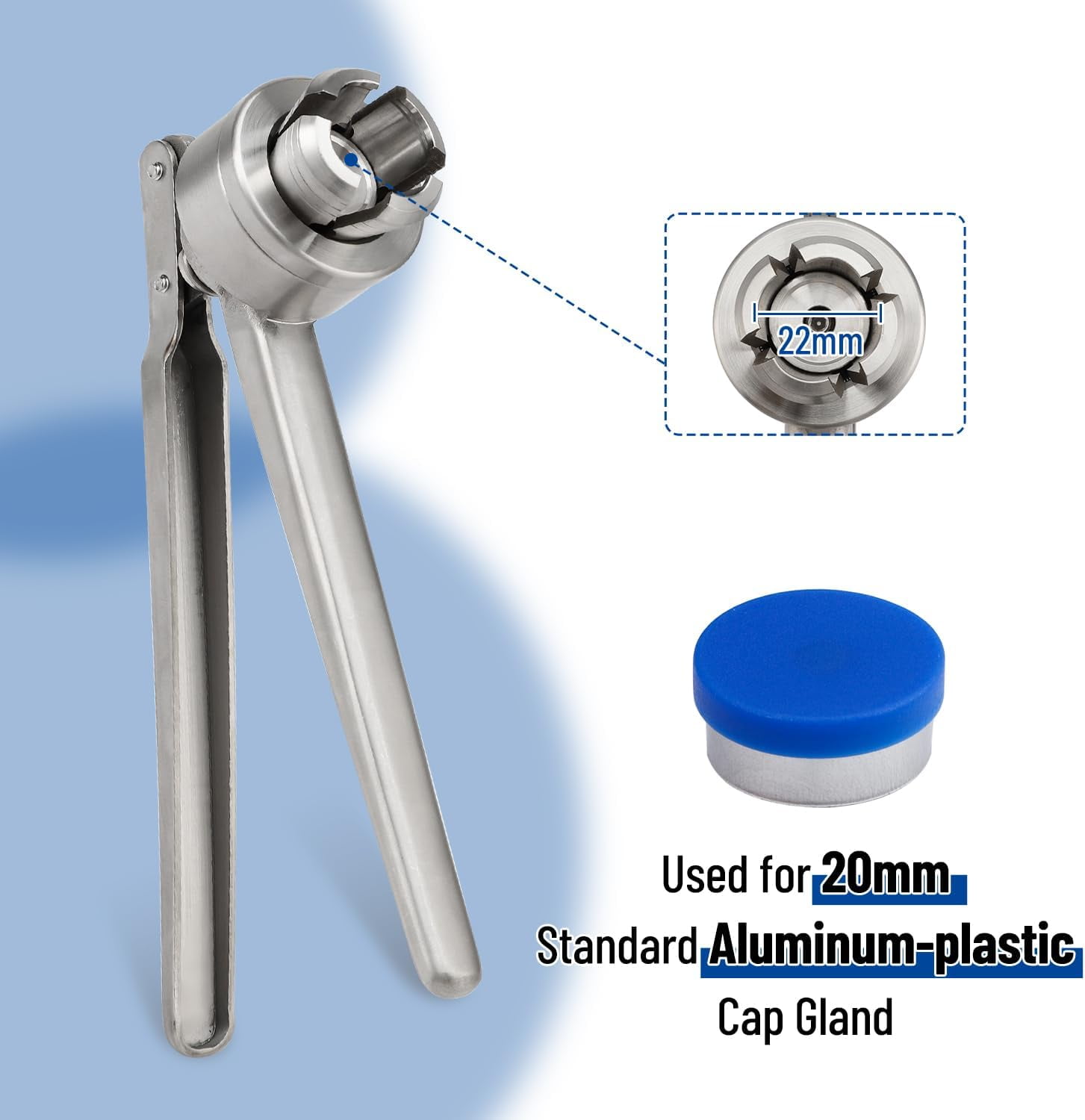 20mm Flip Vial Crimper, Manual Bottle Cap Crimping Tool With 100 Pcs Plastic-aluminum Flip Caps and 100 Pcs Rubber Stoppers, Stainless Steel Manual Crimper