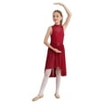 thumbnail image 5 of iEFiEL Kids Girls Modern Lyrical Dance Leotard Dress Sleeveless Rhinestone High-Low Hem Dancewear Modern Contemporary Dance Dress Burgundy 10, 5 of 7