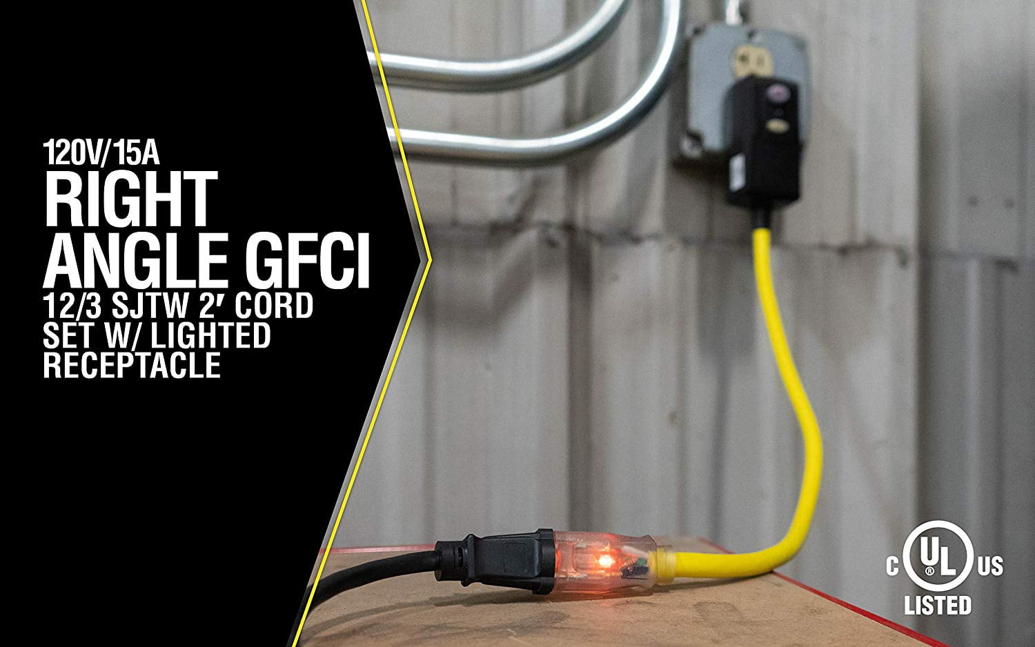 Yellow Jacket 2877 12/3 SJTW GFCI with Lighted End, 2-Feet