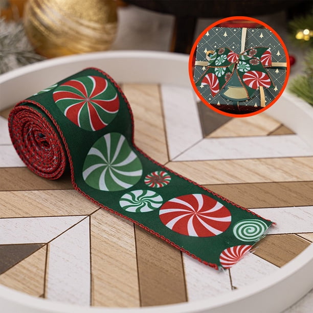 Cinta Decorativa Navideña, Cinta Estampada con Dulces Navideños, 5 Metros de Cinta para Regalos Navideños, Cinta para Envolver Regalos, Cinta para Hacer Lazos.