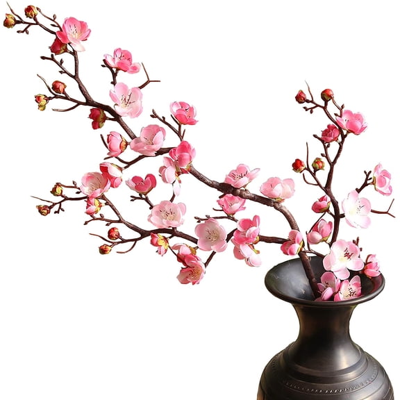 NAMZI 3pcs Artificial Cherry Blossom Branches,23 Inch Long Stem Silk Plum Blossom with Buds,Pink