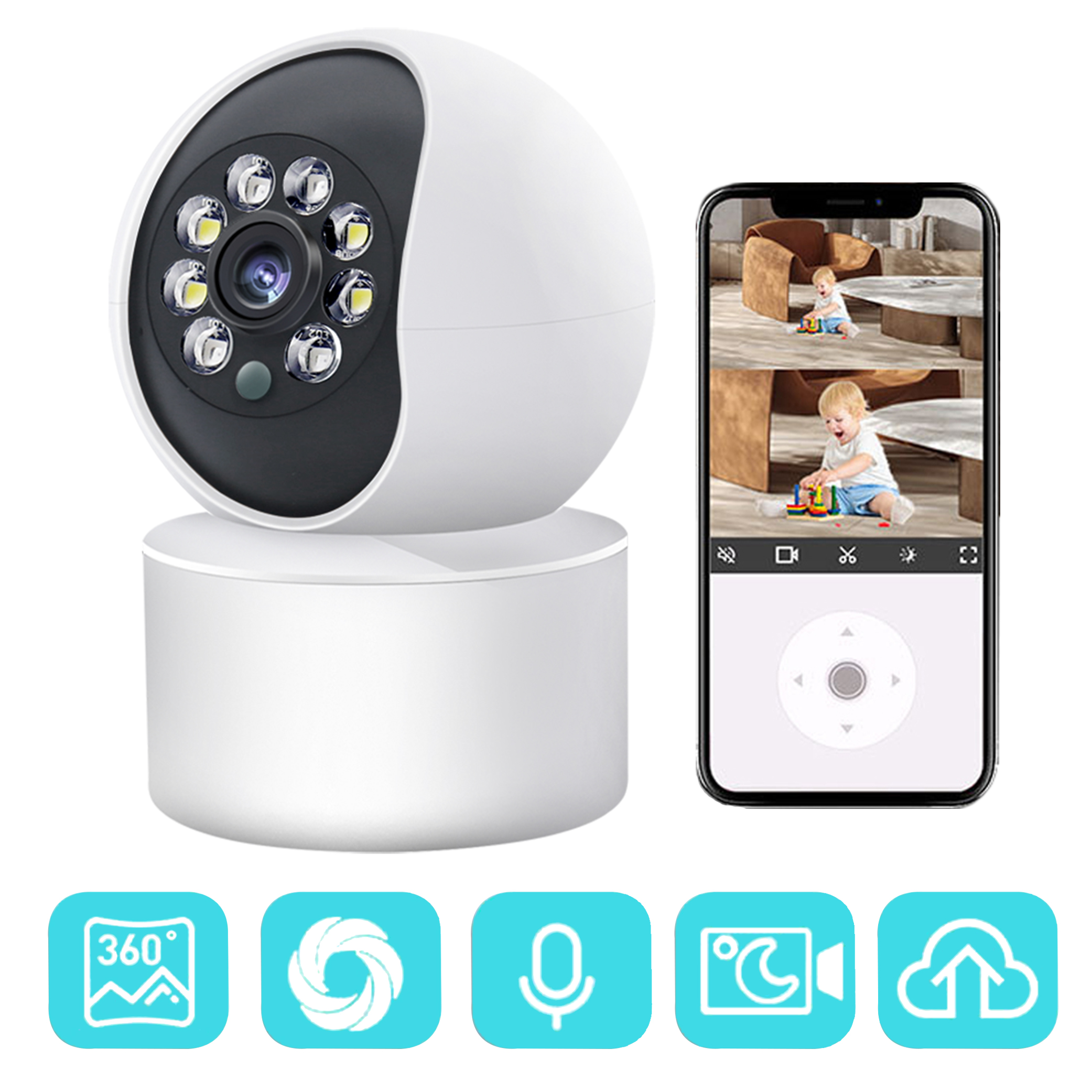 Indoor Smart Security Camera, Dog Camera 2.4GHz with Night Vision