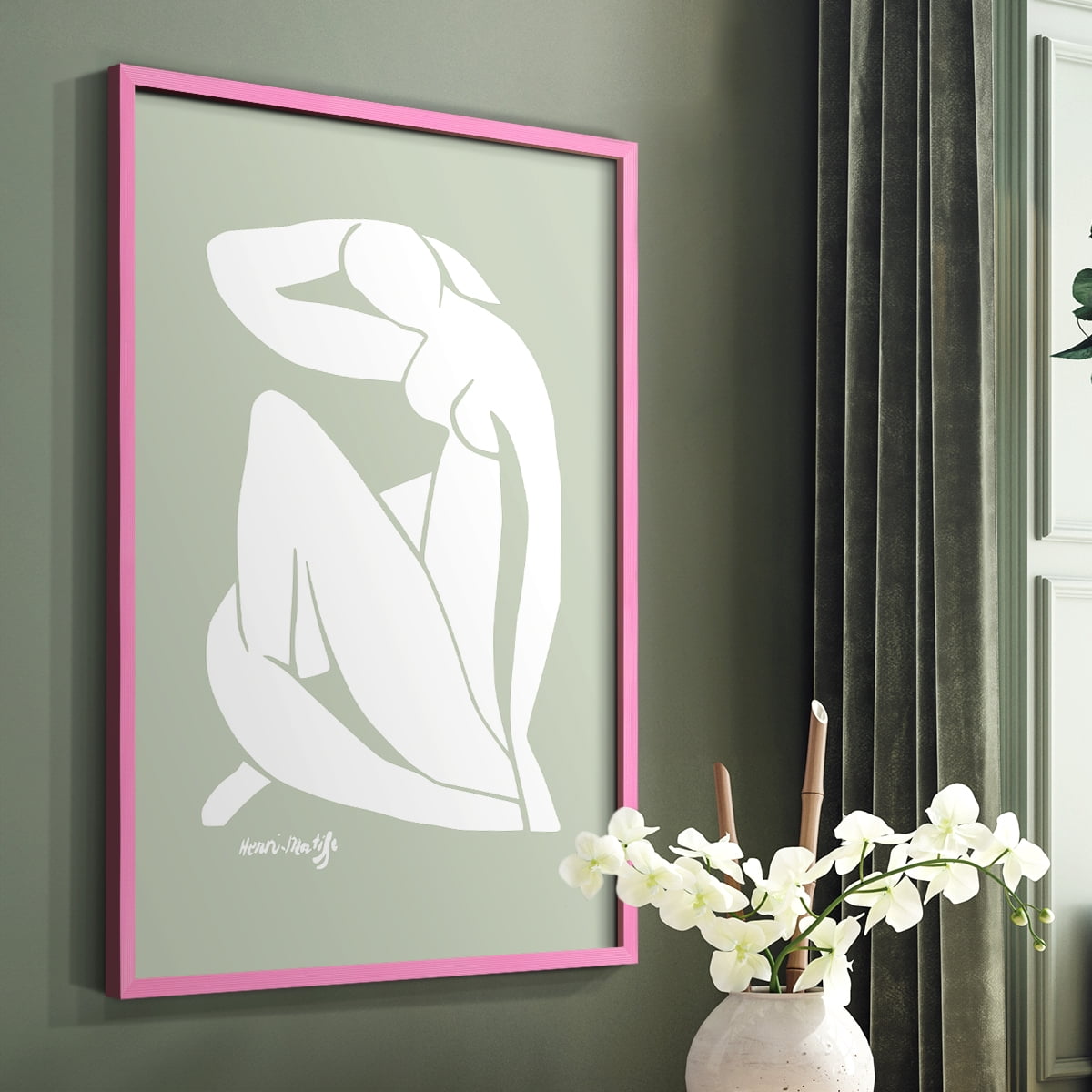 Matisse CDXCII in Pink Solid Wood Framed Print No Nail Hanging