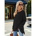 thumbnail image 5 of Womens Y2K Split Side Knit Sweater Crewneck Long Sleeve Pullover Solid Knit Side Slit Blouse Tunics, 5 of 8