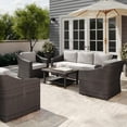 thumbnail image 6 of Martha Stewart 4-Piece Indoor-Outdoor Conversation Set with Patio Sofa, 2 Chairs, and Coffee Table in Brown Rattan Wicker with Tan All-Weather Cushions, 6 of 13