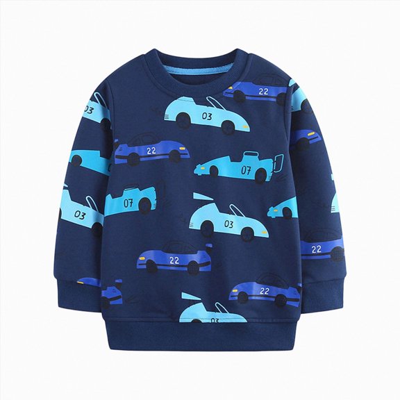 TOWED22 Toddler Baby Boy Girl Long Sleeve Crewneck Pullover Sweatshirt Sweater Outfits Cartoon Printed Casual Clothes(Dark Blue,4-5 Y)