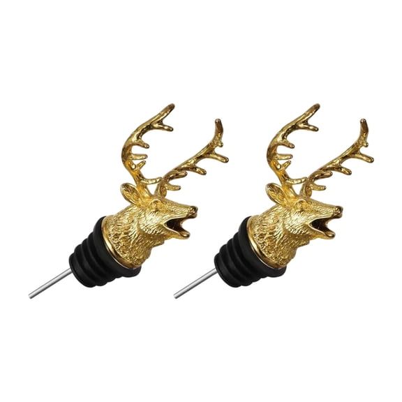 WINDLAND 2Pcs Steel Deer Head Wine Bottle Pour Spouts with Leak Proof Stopper Liquor Dispenser Pouerers For Kitchen Universal