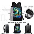 thumbnail image 4 of Jeiento Sea Turtle Backpack and Lunch Bag Set for Boys 6-8 Kids School Bookbag with Lunch Box Pencil Case Splash Ink Elementary Primary Students Schoolbag Set, Black, 3 IN 1, 4 of 7