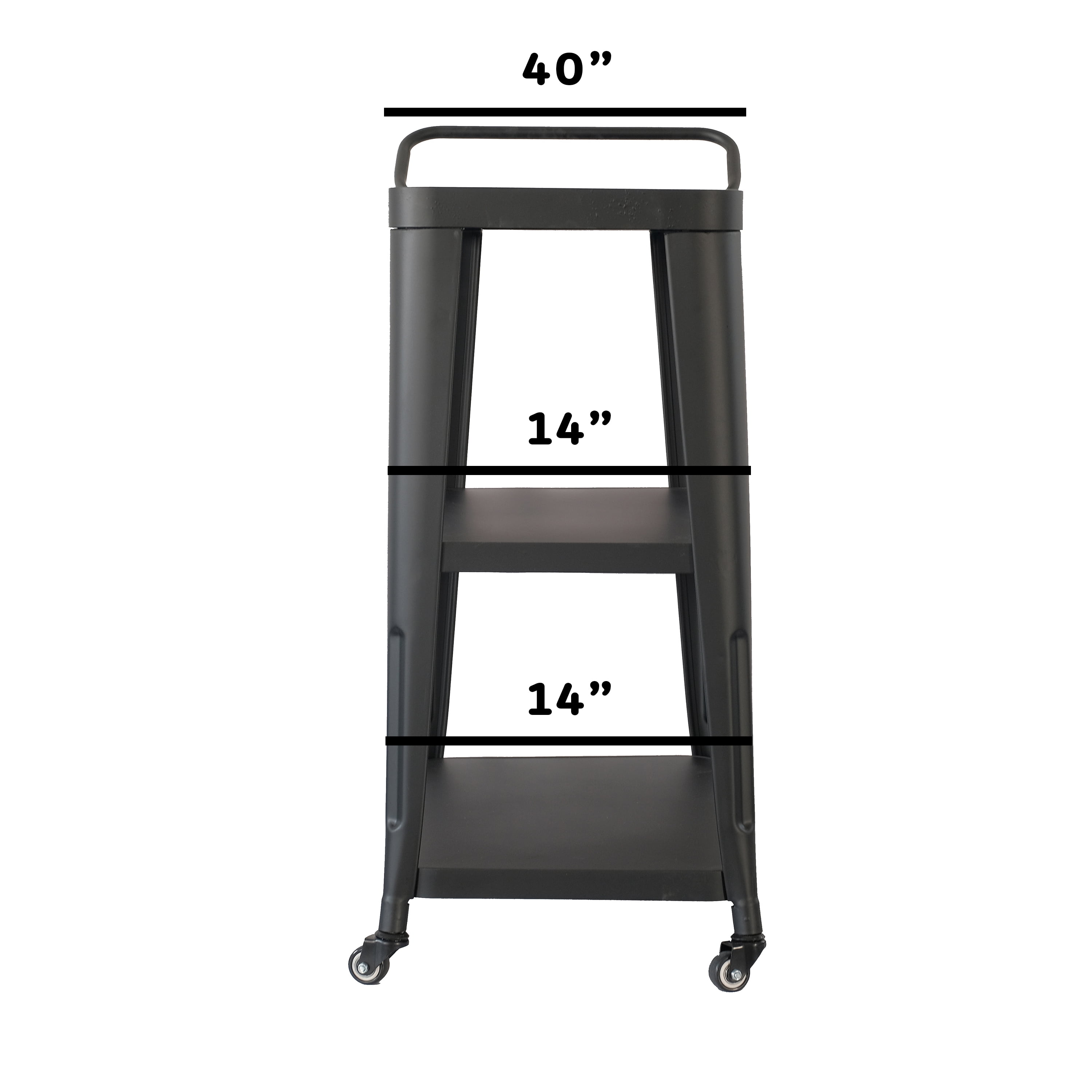 3-Tiered Metal Frame, Industrial Dining Cart with Swivel Wheels, Black