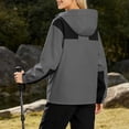 thumbnail image 5 of Women Color Block Hooded Windbreaker Full Zip Cropped Outdoor Jacket Elastic Cuff Pocketed Lightweight Fall Windproof Coat, 5 of 6