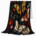 thumbnail image 2 of Painterly Moths with Peonies, Moody Vintage Style for Moth Lovers, Floral Wing Pattern, Cozy Flannel Blanket for Bedroom and Reading Nook, Housewarming Gift and Botanical Home Decor, 2 of 9