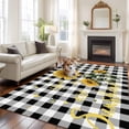 thumbnail image 2 of Area Rug for Living Room, Sunflowers Non-Slip Indoor Large Carpet for Bedroom/Dining Room, Spring Summer Bees Floral Black Plaid Washable Low-Profile Rectangle Floor Runner Rugs - 5 x 7 Ft, 2 of 8