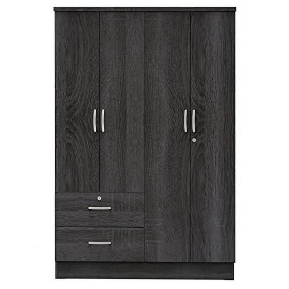Better Home Products Luna Modern Wood 4 Doors 2 Drawers Armoire in Gray