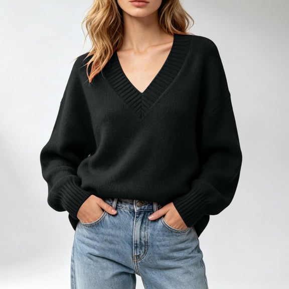 Aboser Womens Trendy V Neck Sweaters Dressy Casual Long Sleeve Pullover Tops Comfy Soft Knit Sweater Ladies Workwear