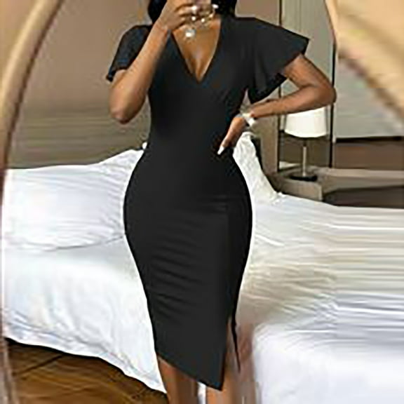 Plus Size Casual Dress Women's Versatile Short Sleeved Dress Women's Knitted Hip Hugging Skirt Black M