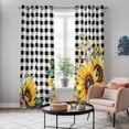 thumbnail image 5 of Sunflower Plaid Kitchen Curtains 96 Inch Length, Black White Checkered Yellow Floral Grommet Top Bedroom Living Room Curtains, Light Filtering Cafe Curtain Drapes 2 Panels Set 104''x96'', 5 of 9