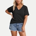 thumbnail image 2 of Wang6 Plus Size V Neck Tshirts for Women Causal Color Blocking Graphic Tees Summer Loose Fit Short Sleeve Tops Black XXXL, 2 of 3