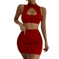thumbnail image 2 of Women's Hollow Out Sexy Crop Top And Skirt Set Fashion Tight Bodycon Dress Elegant Work Party Outfit, 2 of 2