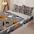 thumbnail image 3 of Homewish Spooky Halloween Themed Zipper Twin Comforter Sets with Fitted Sheet and 2 Pillowcases,Witch Hat Skull Pumpkin Candy Pattern Zipper Bedding Set,Gray Black,Light Gray Reversible,4 Pieces, 3 of 7