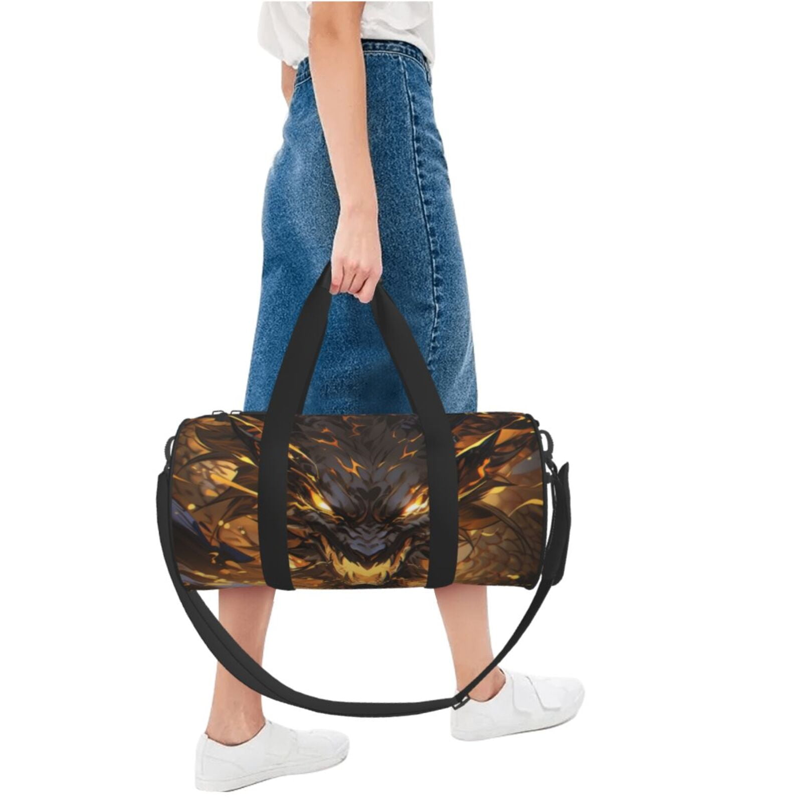Defioc Cool Black Gold Dragon for Travel Duffle Bag,Weekender Bag Carry On Tote Bags Hospital Bag Large Capacity Sport Gym Bag for Men Women Fit for Trave, Gym,Weekend