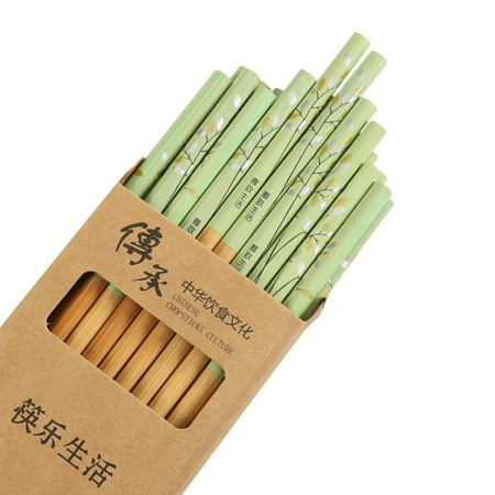 

10 Pairs Natural Bamboo Wooden Chopsticks Chinese Classic Floral Style Reusable Dishwasher Safe Household Chop Sticks
