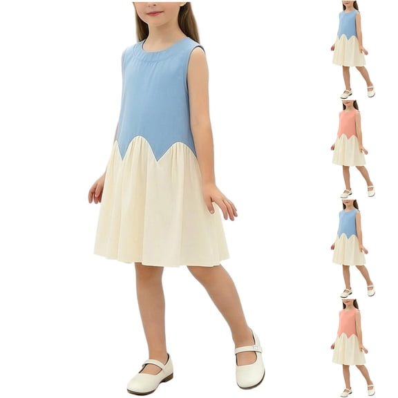 Piuwrlz Girls Casual Play Dresses Girl Summer Plain Dress Comfortable Princess Skirts Pink Size 6-7 Years