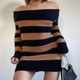 thumbnail image 2 of Ladies‘ Fall Long Sleeve Off Shoulder Knitted Striped Sweater Dress, 2 of 6