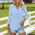 thumbnail image 5 of Edvintorg Womens Tops Polka Dot Flare 3/4 Sleeve Loose Top Fashion V Neck Casual Button Down Shirt Women's Clothing Light Blue XL, 5 of 7