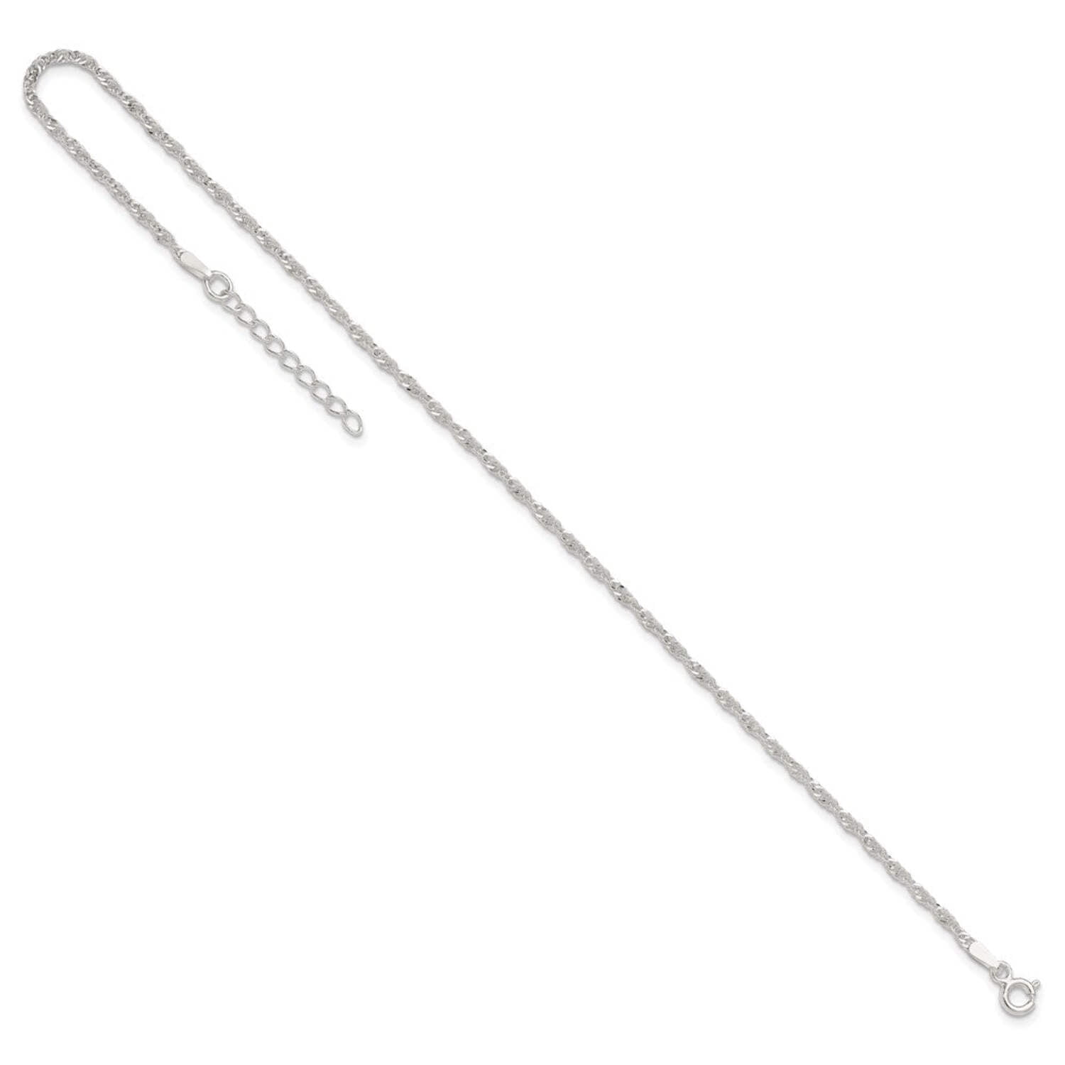 The Black Bow Sterling Silver 2mm Twisted Singapore Chain Anklet, 9-10 Inch