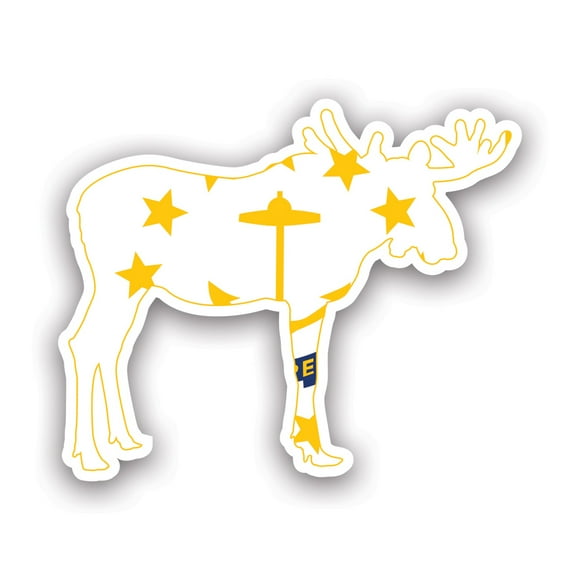 Rhode Island Moose Shaped Flag Sticker Decal - Self Adhesive Vinyl - Weatherproof - Made in USA - v2 ri elk deer antlers archery hunter hunting outdoors explore