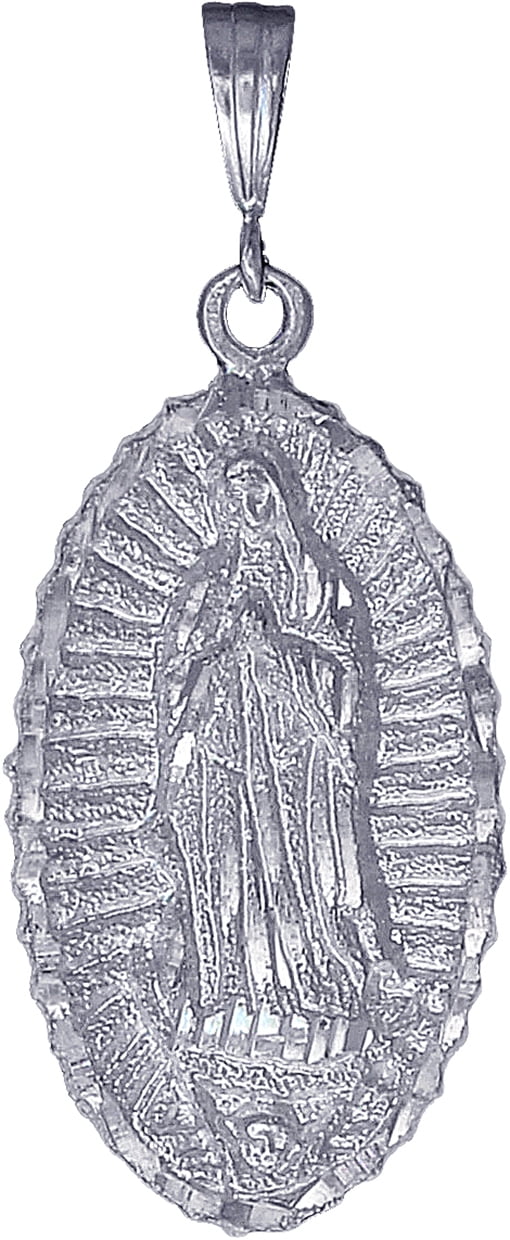 Sterling Silver Virgin Mary Pendant Necklace Large 3 inches Diamond Cut Finish 