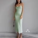 thumbnail image 3 of Vestido Con Tirantes Cruzados Vestidos largos de cóctel para mujer Ropa de club sin mangas de corte bajo (Verde M) Ygjytge para Mujer Verde T M, 3 of 7