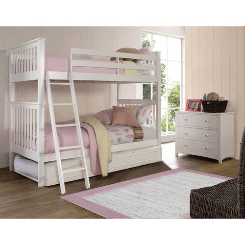 Barrett Twin Over Twin Bunk Bed With Trundle White Finish Walmart Com Walmart Com