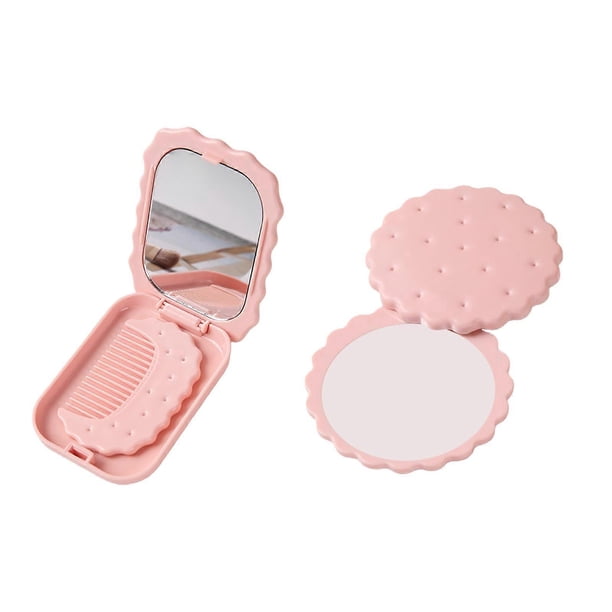 Foldable Biscuit-Shaped Makeup Mirror Portable Round Princess Design Essential Beauty Accessory for Travel Lover square yellow