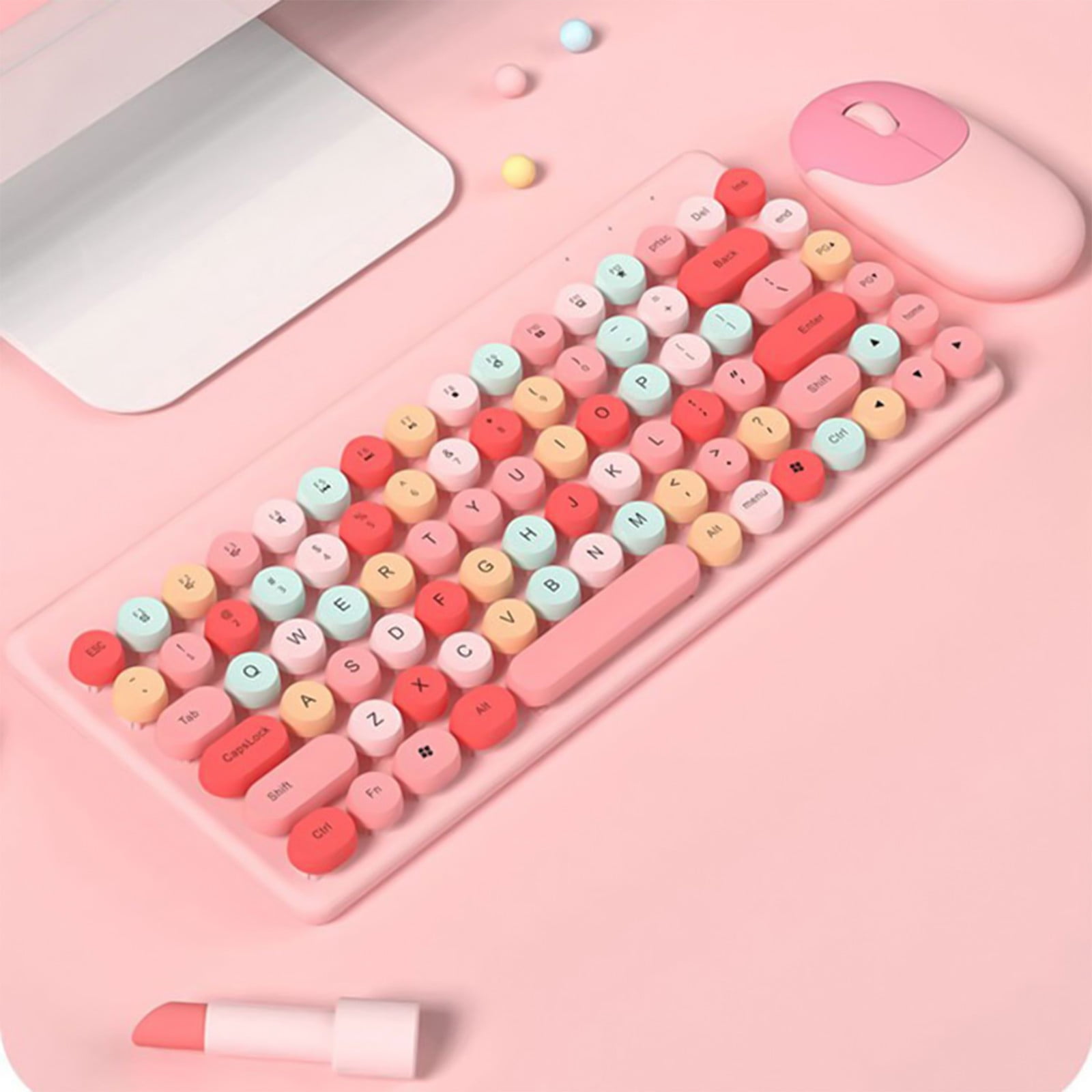 Wireless Keyboard and Mouse Combo, Retro Punk Round Keycap, for Windows/iOS/Linux PC Tablets
