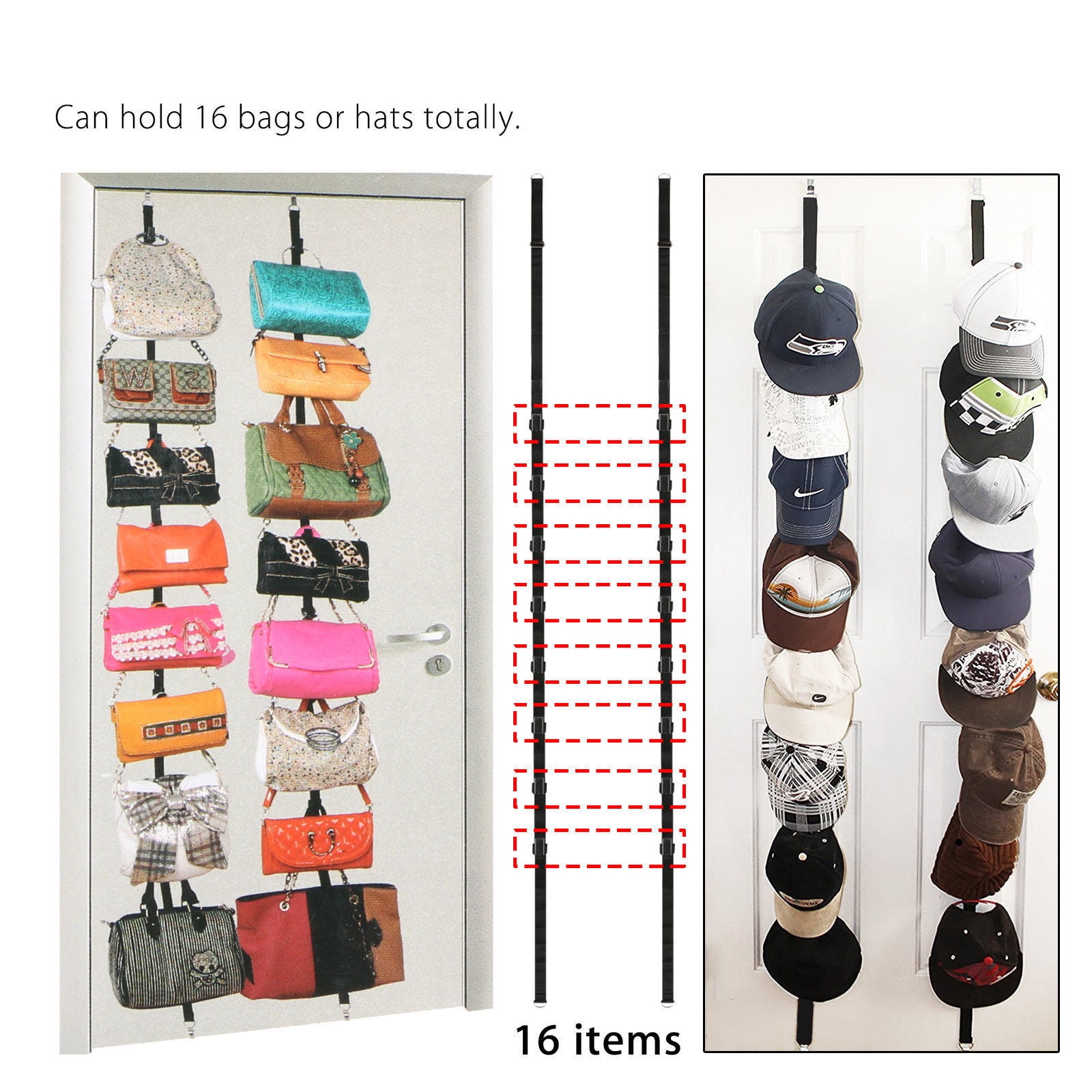 2/4 Pack Cap Rack Baseball Hats Bag Hanger 16 Organizer Door Holder Home Storage 