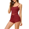 thumbnail image 4 of Conjuntos de pijama para mujeres INSPIRE CHIC, camisetas de punto con pantalones cortos, 2 piezas, ropa de dormir, L rojo, 4 of 6